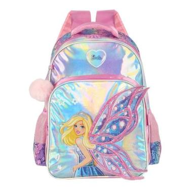 Imagem de Mochila De Costas Escolar Infantil Barbie Sereia Fada Pompom, Rosa