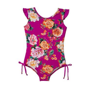 Imagem de Maiô Infantil com Babado Estampado - Metida Moça, 10, Rosas pink power