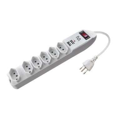Imagem de Filtro de Linha com 6 Tomadas e 2 Entradas USB Bivolt WI251 Branco Multilaser com Chave...