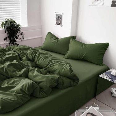 Imagem de Conjunto de edredom ETDIFFE Dark Olive Green Queen 3 peças