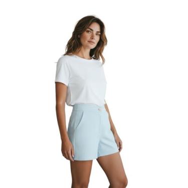 Imagem de Short Linho Feminino Alfaiataria - Idhok, M, Azul bebe