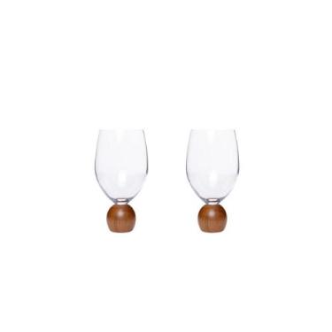 Imagem de Conjunto 2 Copos Taça para Vinho em Cristal e Madeira Acácia 520ml - M