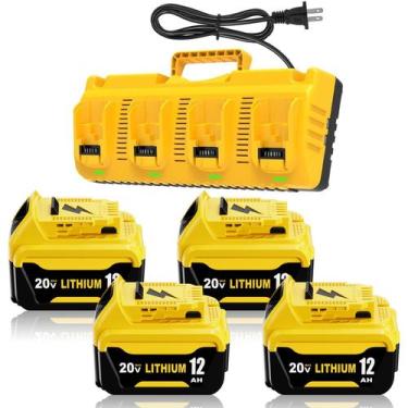 Imagem de Bateria Eagglew 20V 12Ah, kit com 4 unidades e carregador de 4 portas