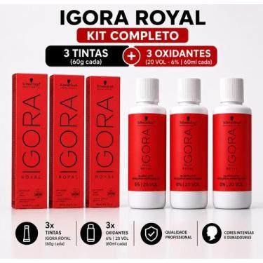 Imagem de Schwarzkopf Igora Royal 8.77 Kit 3 Tintas e 3 Ox 30vol Schwarzkopf Pro