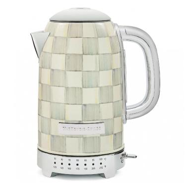 Imagem de Chaleira elétrica MacKenzie-Childs Sterling Check inox cinza e branca 8 xícaras 1500W 110V
