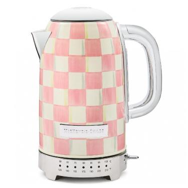 Imagem de Chaleira elétrica MacKenzie-Childs Sterling Check inox rosa e branca 8 xícaras 1500W 110V