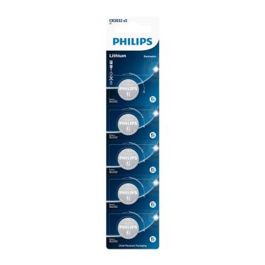 Imagem de Bateria Tipo Moeda Philips CR2032P5B-59 Lítio 3V 5 Unidades para Dispositivos Eletrônicos