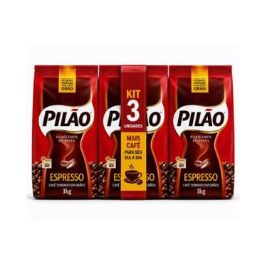Imagem de Café Especial Torrado em Grãos Espresso Pilão Pouch Pacote 1kg kit 3 U