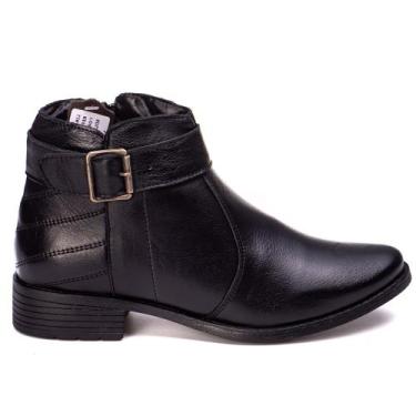 Imagem de Bota Feminina Couro Legitimo Comfort Botinha Fivela - Insignepj, Preto