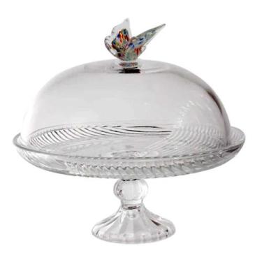 Imagem de Prato p/Bolo Cristal c/Tampa Borboleta 30x28cm L'Hermitage