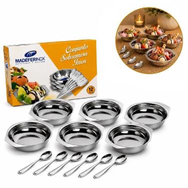 Imagem de Conjunto para Sobremesa Tigela com Colheres Aço Inox Polido Brilhante Multiuso para Sorvete Açaí Doce 12 Peças Yeet