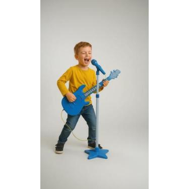Imagem de Guitarra Infantil com Microfone e Luzes Azul - Congratulations Store