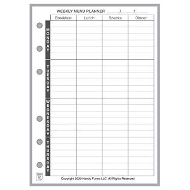 Imagem de Planejador de menu de tamanho A6, para fichários A6 de 6 anéis. Tamanho da folha 4,13" x 5,83" (105 mm x 148 mm). Este é um tamanho A6 padrão europeu. Seu A6 pode ser diferente. Veja as imagens.