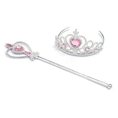 Imagem de Kuzhi Conjunto de tiara e varinha de coroa princesa Elsa — Joia de coração prata, Rosa claro, Large