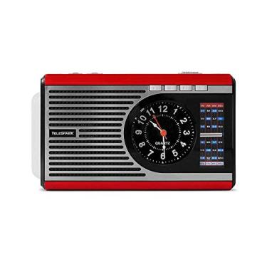 Imagem de Rádio Retrô Relógio Lanterna Bateria Pilha USB FM/AM/SW, Telespark, CLOCK 1, Vermelho