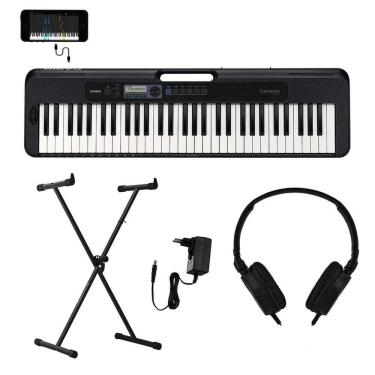 Imagem de Kit Teclado Musical CASIOTONE CT-S300 Preto APP Chordana Play + Fone + Suporte X