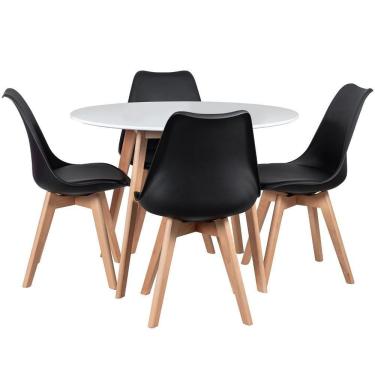 Imagem de Mesa Redonda 100 Cm Branco + 4 Cadeiras Leda Preto Mesa Branco Com Cadeiras Preto