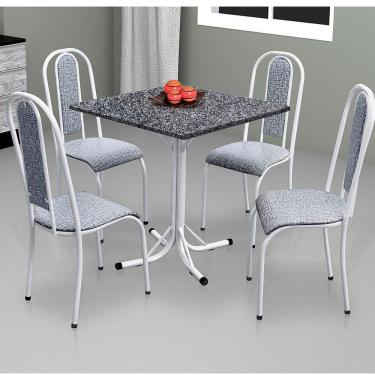 Imagem de Conjunto de Cozinha Mesa Quadrada Havaí 4 Cadeiras Aço Coelho Branco Matelado/Branco Flame