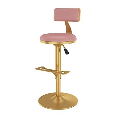Imagem de Tamborete De Bar Giratório Com Cadeira De Balcão Traseiro Balcão De Ilha De Cozinha Ajustável Em Altura Metal Cromado Dourado Com Apoio Para Os Pés Assento Estofado De Couro Pu Para Café Sala De Estar