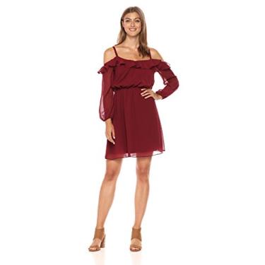 Imagem de Adrianna Papell Vestido feminino texturizado de chiffon justo e flare, Mogno pálido, 38