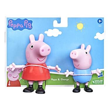 Imagem de Kit com 2 Bonecos Peppa Pig de 13 cm para Crianças a Partir dos 3 Anos - Figuras Peppa e George - F3656 - Hasbro, Rosa, vermelho e azul