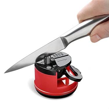 Imagem de Afiadores de faca, mini amolador de facas com base de sucção, apontador de facas adequado para a maioria dos tipos de lâminas, pequeno apontador de facas para cozinha, acampamento, vermelho