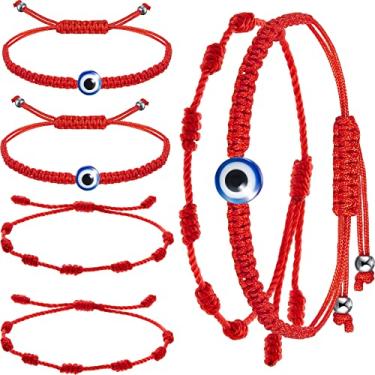 Imagem de 6 pulseiras vermelhas de cordão WILLBOND, pulseira de cordão vermelho, pulseira ajustável com nós vermelho, amuleto para proteção, olho turco e boa sorte para amizade, 7.7 - 13 inches