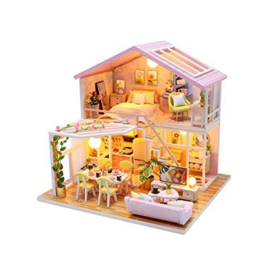 Imagem de Homesen Casa de Bonecas Miniatura Diy Kit Casa de Bonecas de Madeira com Móveis com Luz Led Música Doce Tempo