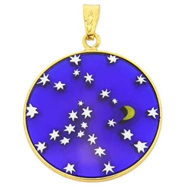 Imagem de Glass Of Venice Pingente de vidro Murano Millefiori Noite estrelada em moldura banhada a ouro 2,5 cm