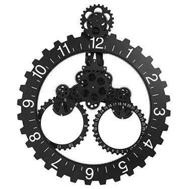 Imagem de Relógio de engrenagem giratória ZPSHYD, relógio de engrenagem de calendário 3D moderno grande arte de parede relógio de engrenagem giratória roda de calendário mecânico preto para sala de estar