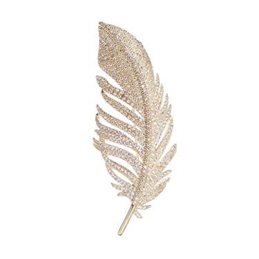 Imagem de Broche de penas de strass de ouro para mulheres homens moda cristal delicado broche de folha alfinetes de lapela acessórios de vestido elegantes joias boutonniere corpete para chapéu saco terno gravata casamento aniversário, Metal, Zircônia cúbica