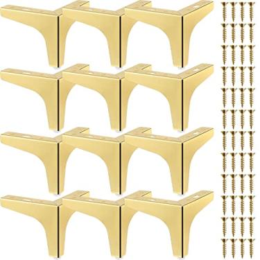 Imagem de 12 peças pernas de metal para móveis estilo moderno triângulo, pernas para sofá, pés para sofá, pernas de substituição para cadeiras, armário de mesa, armário, sofá, otomano (ouro, 10 cm)