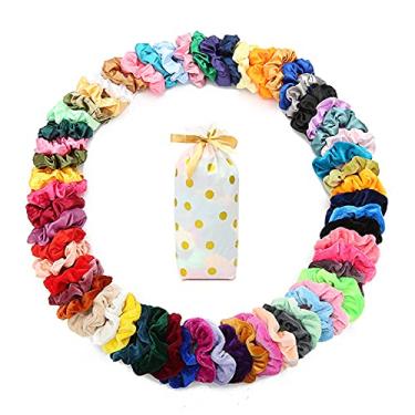 Imagem de 60 peças de elásticos de veludo macio e elásticos de cabelo de cetim para meninas, elásticos de cabelo de seda para mulheres, acessórios de cabelo com bolsa de presente