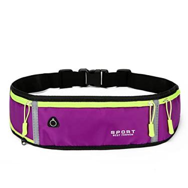 Imagem de Cinto esportivo de ciclismo corrida bolsa de corrida masculina feminina confortável respirável pochete de viagem à prova d'água bolsa de armazenamento refletiva, roxo, cintura: 80