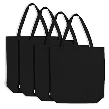 Imagem de Bolsa de compras em lona 100% algodão da Aubunny, pacote com 4, Preto, Extra Large, 4