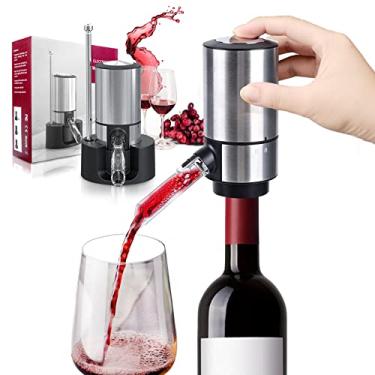 Imagem de Wine Gifts-Smart Wine Dispenser-Rocyis Electric Wine Aerator Dosador, aerador de vinho de um toque com base de armazenamento e tubo retrátil (aço inoxidável)