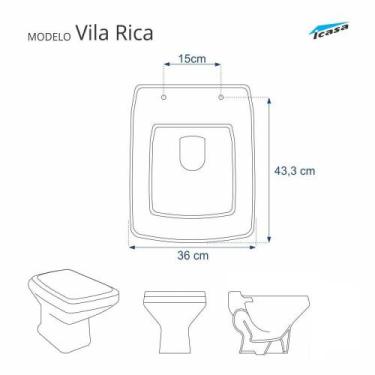 Imagem de Assento Sanitário Poliéster Vila Rica Cinza Claro Para Vaso Icasa - Po