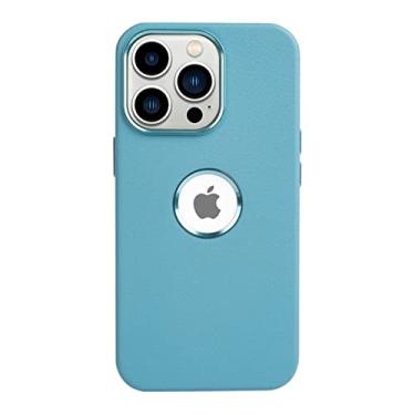 Imagem de Capa de couro com capa para iPhone 14 Pro Max/14 Plus capa 14Pro estojos magnéticos de carregamento sem fio acessórios, azul claro, para iPhone14 Pro max