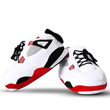 Imagem de Pantufas de tênis SoleSlip Jordan Alike | Masculino e feminino | Confortável e aconchegante | Perfeita para relaxar | Tamanho único | Pantufas Yeezy 2020, White & Red, 5.5-12 Wide Women/5.5-12.5 Wide Men