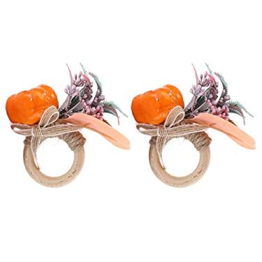 Imagem de OKJHFD 2 peças porta-guardanapo inovador artificial flores falsas anéis de guardanapo modernos decoração de casa de ação de graças do dia das bruxas (2 tipos)(leaf pumpkin)