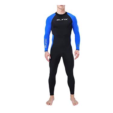 Imagem de bestgift Traje de mergulho masculino e feminino seção fina maiô de secagem rápida surf proteção solar azul GG