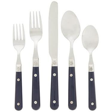 Imagem de Ginkgo International Le Prix Conjunto de talheres de aço inoxidável lavável na máquina de lavar louça, 30 peças, serviço para 6, azul marinho, 22705