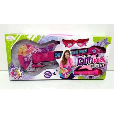 Imagem de Guitarra Girls Rock Brinquedo Infantil Rosa Musical - Dm Toys