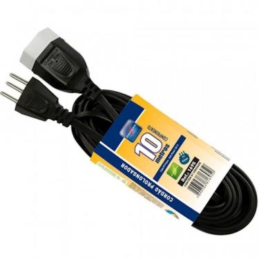 Imagem de Cordão Prolongador Macho/Fêmea 2P+T Cabo PP Plano 10 Metros 3x0,75mm² 10A 250V Preto Cod. DN1695 - Daneva