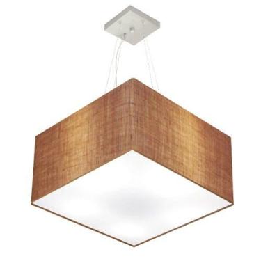 Imagem de Lustre Pendente Quadrado Cúpula Tecido 30/60x60 cm, Vivare Iluminação, Pendente4199 LP, Palha, Grande