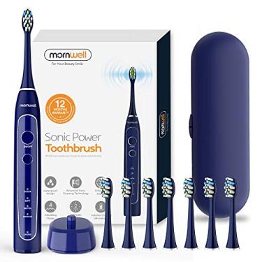 Imagem de Escova de dentes Mornwell T25 potente sônica vibratória ultra clareamento escova de dentes de limpeza sem fio USB indutivo carregador escova de dentes elétrica com 8 cabeças de substituição