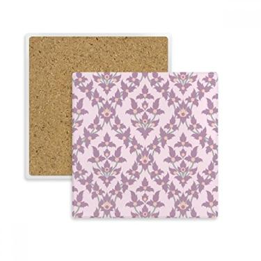 Imagem de Porta-copos em cor lilás decorativa com flores clássicas quadradas, suporte de subplaca, pedra isolante