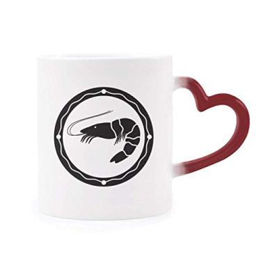 Imagem de Caneca de morfar com ilustração de camarão da vida marinha preta sensível ao calor copo de coração vermelho