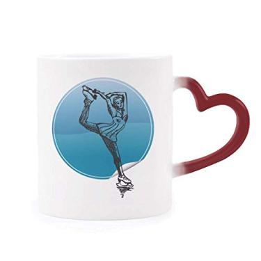 Imagem de Caneca feminina esportiva de inverno patinação retrô com ilustração sensível ao calor, caneca de grés que muda de cor vermelha
