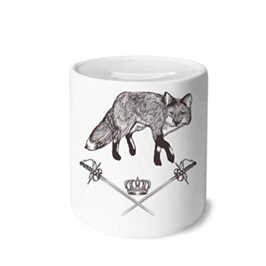 Imagem de DIYthinker Caixa de moedas de cerâmica com espada de raposa, coroa de animais, estilo barroco, presente de cofrinho